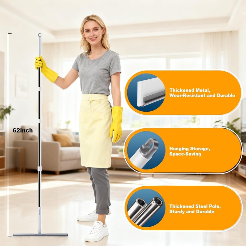 Joybos Rubber Floor Squeegee for Smooth Surface Concrete Floor, Tile Floor, Heavy Duty Garage Shower Floor Squeegee Broom for Removing Water, Commercial Scrubber Mop with Adjustable Long Handle (XL) - Image 2